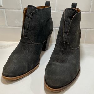 Lucky Brand Boots Black Booties Ehllen Leather Slip On 3” Heel Ankle Size 11M